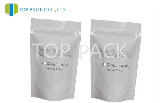 อลูมิเนียมฟอยล์สีขาวยืนขึ้น Pouch สามารถปรับเปลี่ยนได้สำหรับชาด้วยซิป