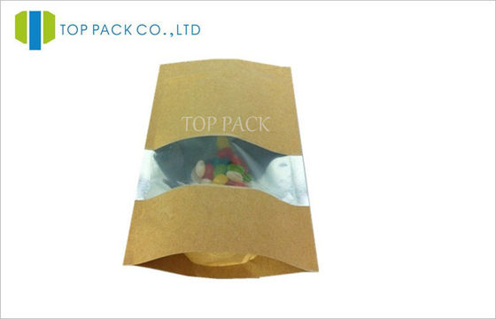 อลูมิเนียมฟอยล์เกรดอาหารกระดาษคราฟท์ยืนขึ้น Pouch Square Window