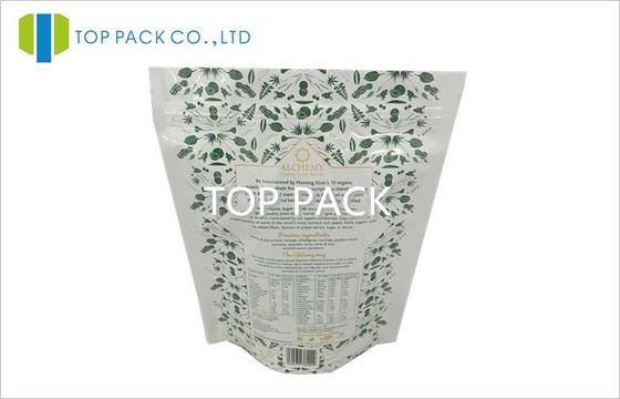 พลาสติกสีเขียว / AL / PE พลาสติกอาร์ตเวิร์กยืนขึ้นถุง 120mic