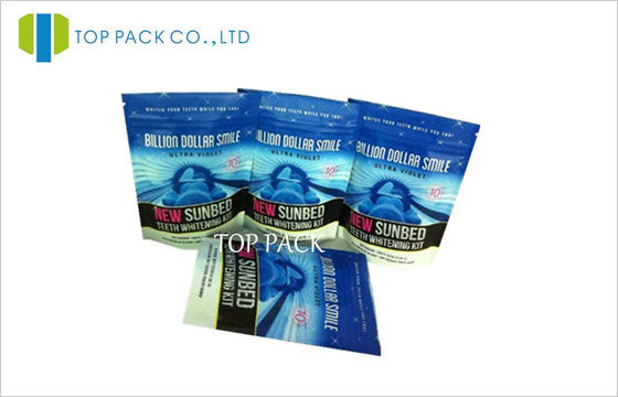 กระดาษเคลือบเงาสีฟ้าลุกขึ้นยืน Ziplock Pouches Barrier Proof for Powder
