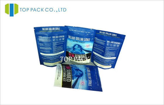 กระดาษเคลือบเงาสีฟ้าลุกขึ้นยืน Ziplock Pouches Barrier Proof for Powder
