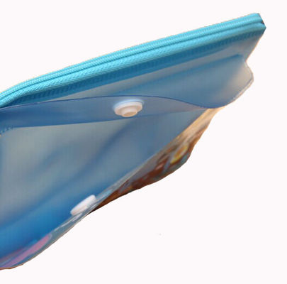 Offset printing clear plastic zip lock bags , front button closed PVC pen bag