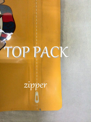 พิมพ์ Gravure ยืนขึ้นถุงอาหารบรรจุด้วย Zipper 500g สีเหลืองสีดำ