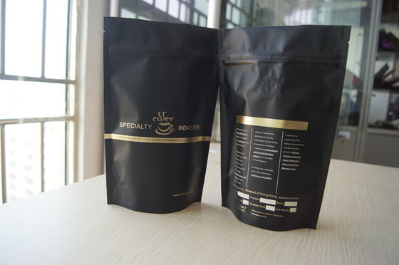เมล็ดกาแฟบรรจุภัณฑ์ถุงฟอยล์สีดำด้านบรรจุภัณฑ์ยืนวาล์ว Degassing