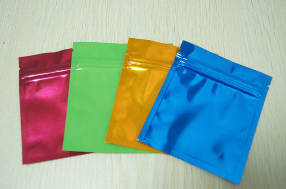 ถุงอลูมิเนียมฟอยล์สีสันสดใสขนาดเล็กเคลือบเงาสามด้านตรา Mylar แบนพร้อม Ziplock